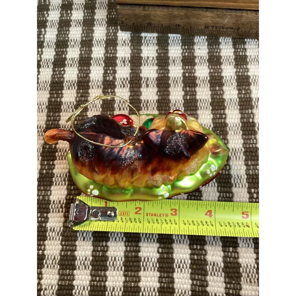 Charming Yorkie Hand Blown Glass Christmas Tree Ornament + I Love My Dog Bone